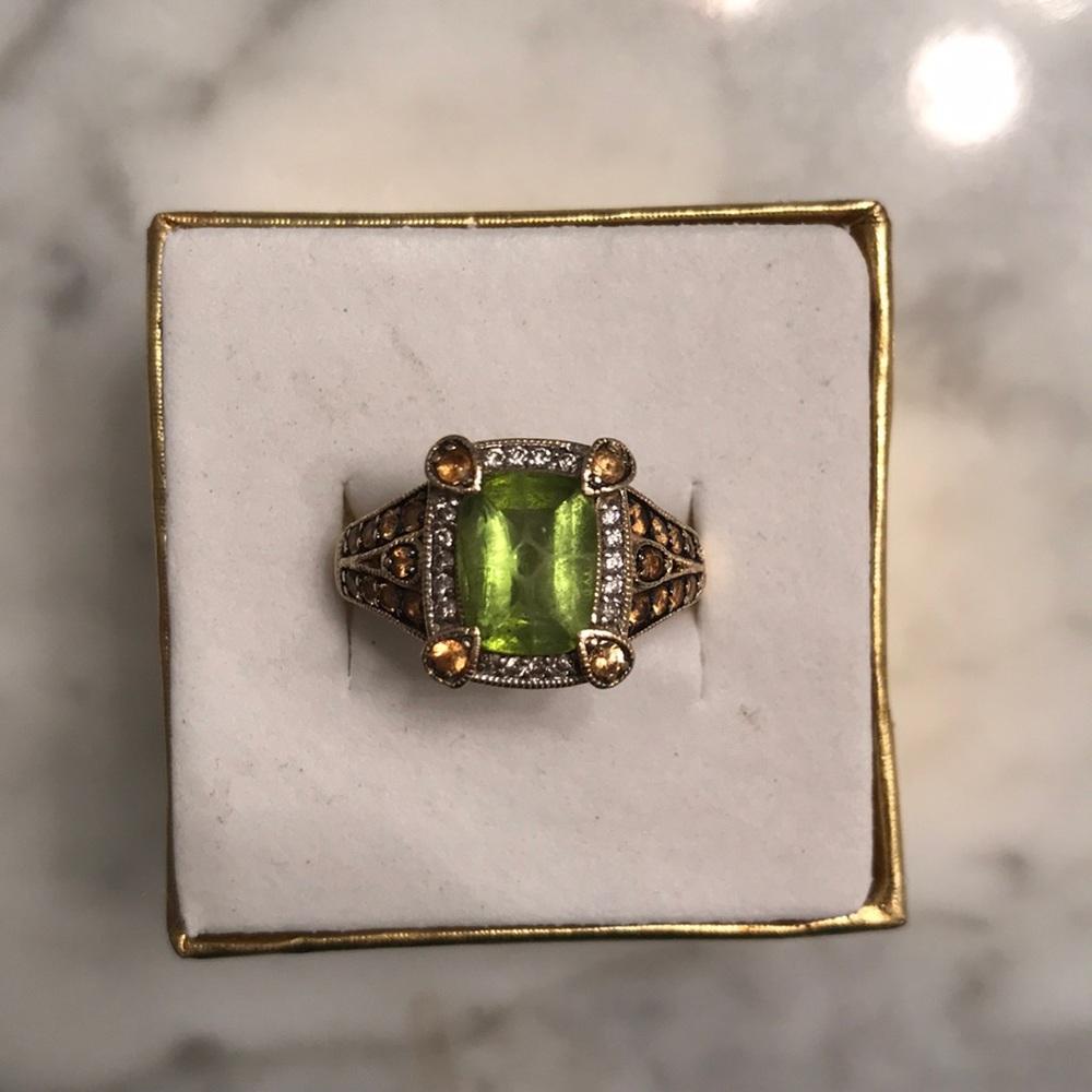 Auth 14k gold peridot ring white & yellow diamonds